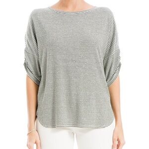 NWT Max Studio Linen-Blend Crinkle Stripe Knit Cinched Sleeve Top